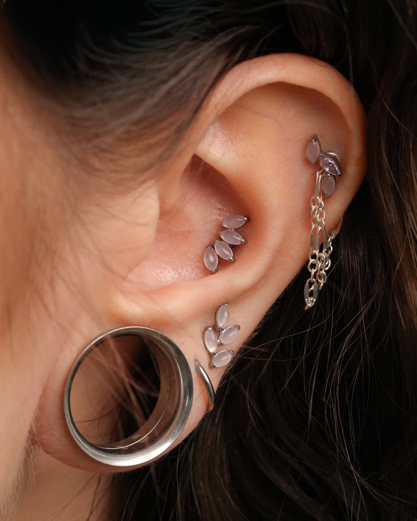 "4 stone pink" ear stud - titanium labret with stones