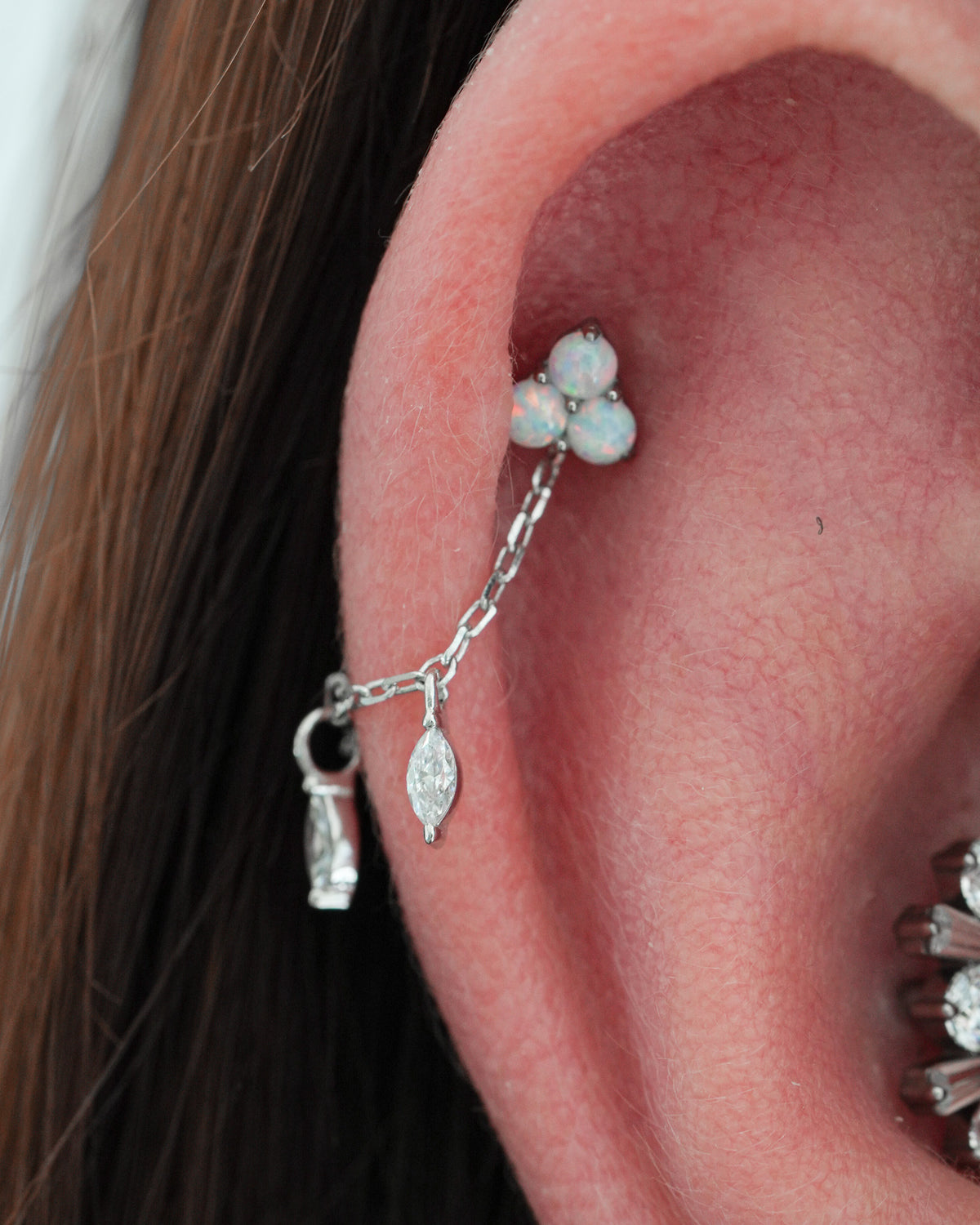 Łańcuszek do przekłucia "Crystal Dew Chain" - łańcuszek z białego złota 14K i cyrkoniami