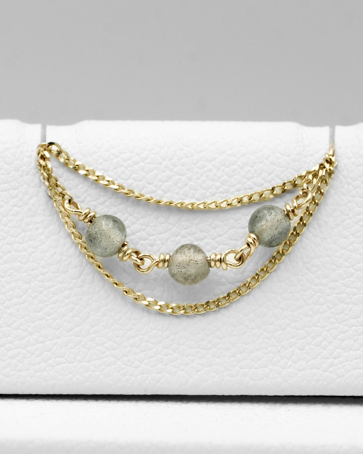 Podwójny łańcuszek do przekłucia "Labradorite Cascade" - łańcuszek ze złota 14K i labradorytem