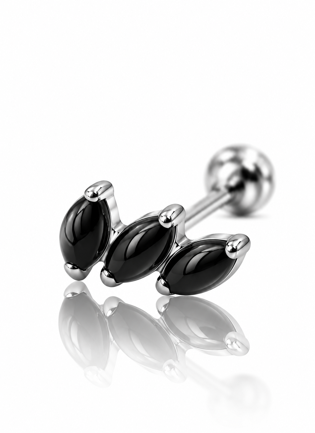 Kolczyk do ucha "3 stone black" - tytanowy labret z kamieniami