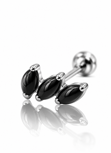 "3 stone black" ear stud - titanium labret with stones