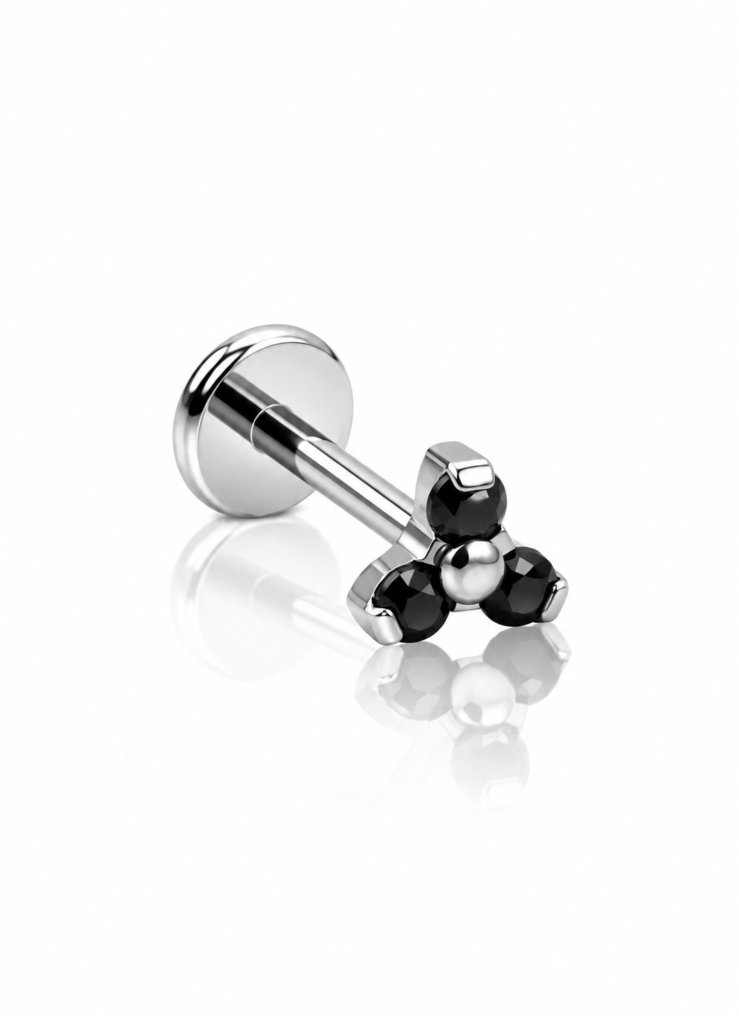 Kolczyk do ucha "Black trio" - tytanowy labret z czarnymi cyrkoniami