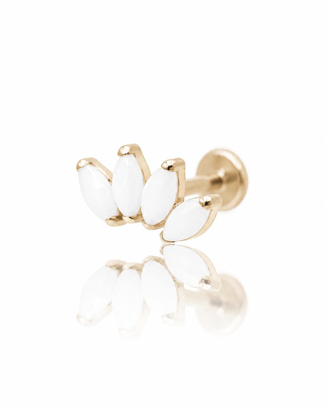 Ear stud "4 stone white" - anodized titanium labret with stones