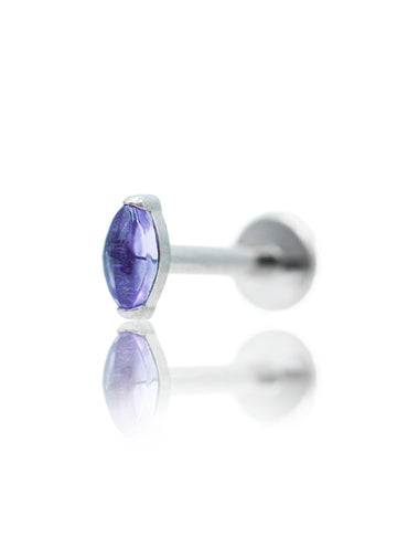 Kolczyk do ucha "1 long stone purple" -  tytanowy labret w kształcie łezki z ametystem