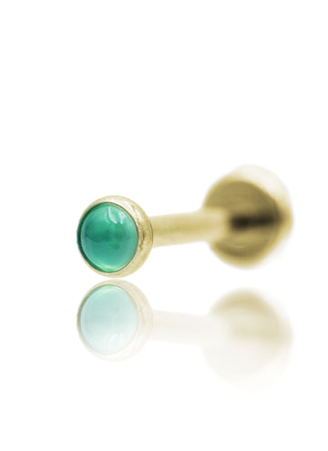 Kolczyk do ucha "1 stone green" - anodyzowany tytanowy labret w kształcie koła z zielonym onyksem