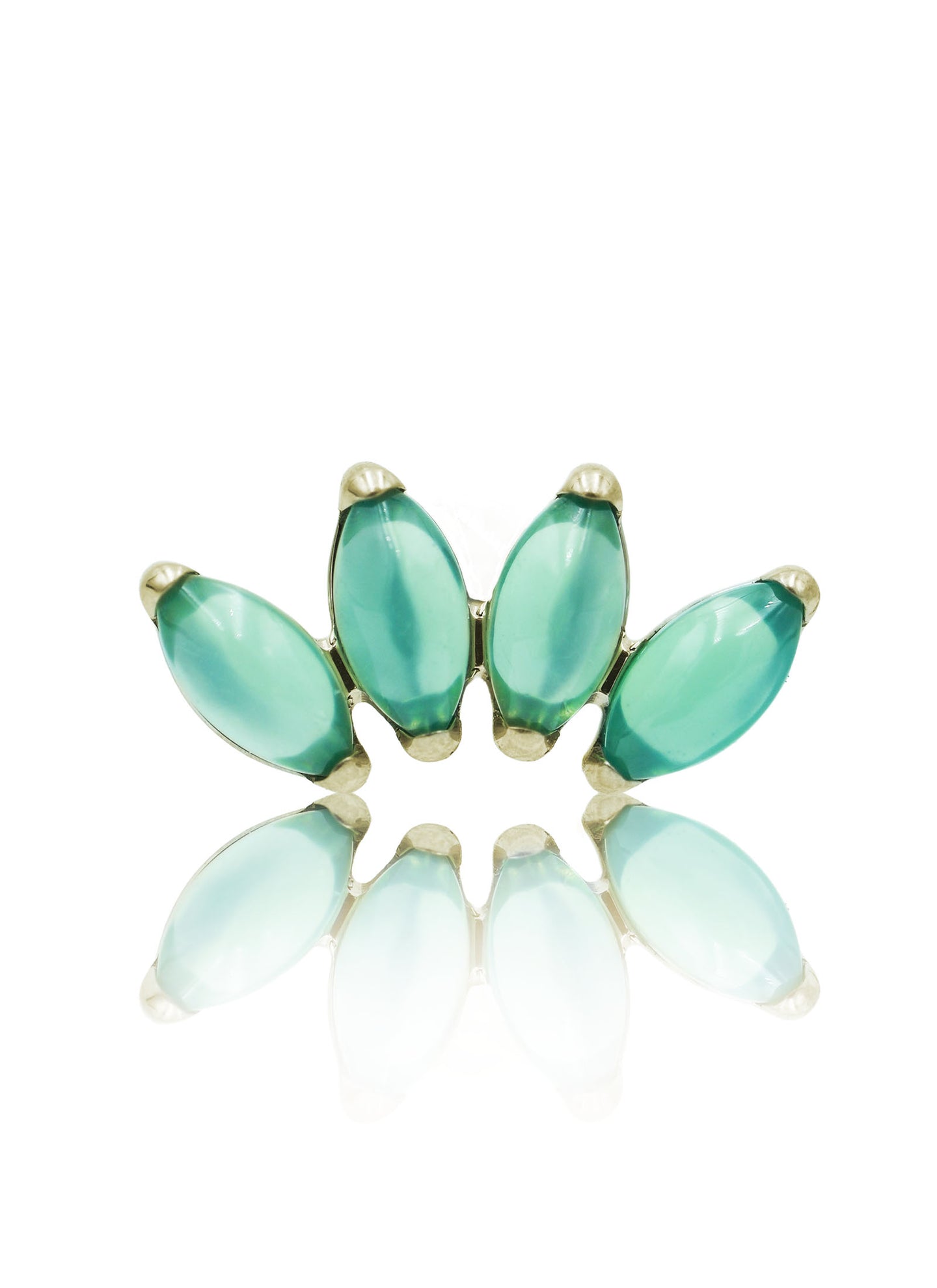 Kolczyk do ucha "4 stone green" - anodyzowany tytanowy labret w kształcie poczwórnej łezki z zielonym onyksem