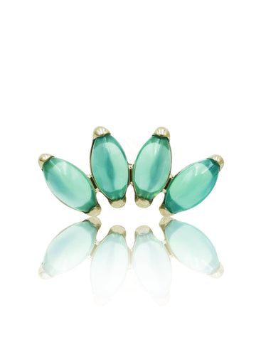 Kolczyk do ucha "4 stone green" - anodyzowany tytanowy labret w kształcie poczwórnej łezki z zielonym onyksem