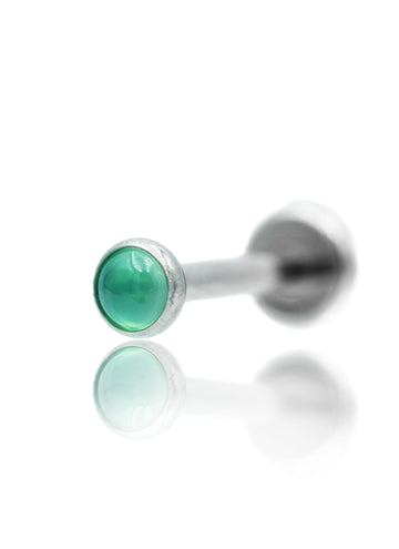 Kolczyk do ucha "1 stone green" - tytanowy labret w kształcie koła z zielonym onyksem