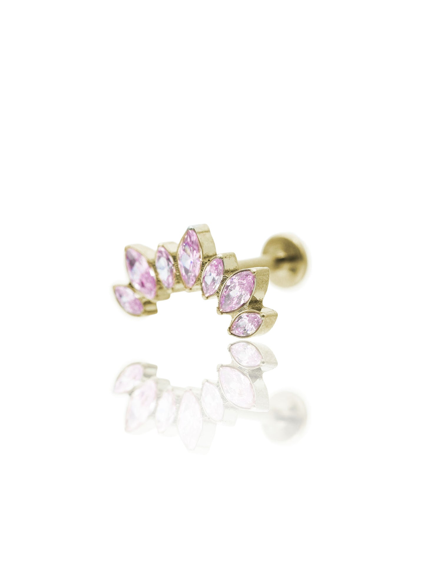 Kolczyk do ucha "Cluster pink" - anodyzowany tytanowy labret z różowymi cyrkoniami