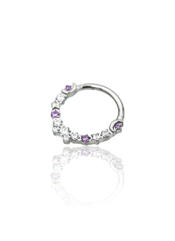 Kolczyk do ucha/nosa "Stars on the sky purple" - tytanowy clicker z fioletowymi cyrkoniami