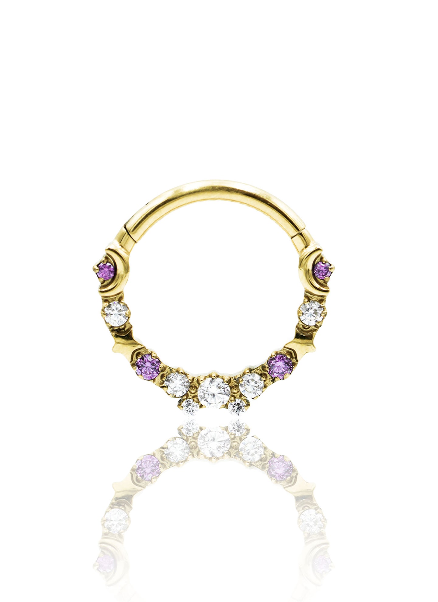 Kolczyk do ucha/nosa "Stars on the sky purple" - złoty tytanowy clicker z fioletowymi cyrkoniami