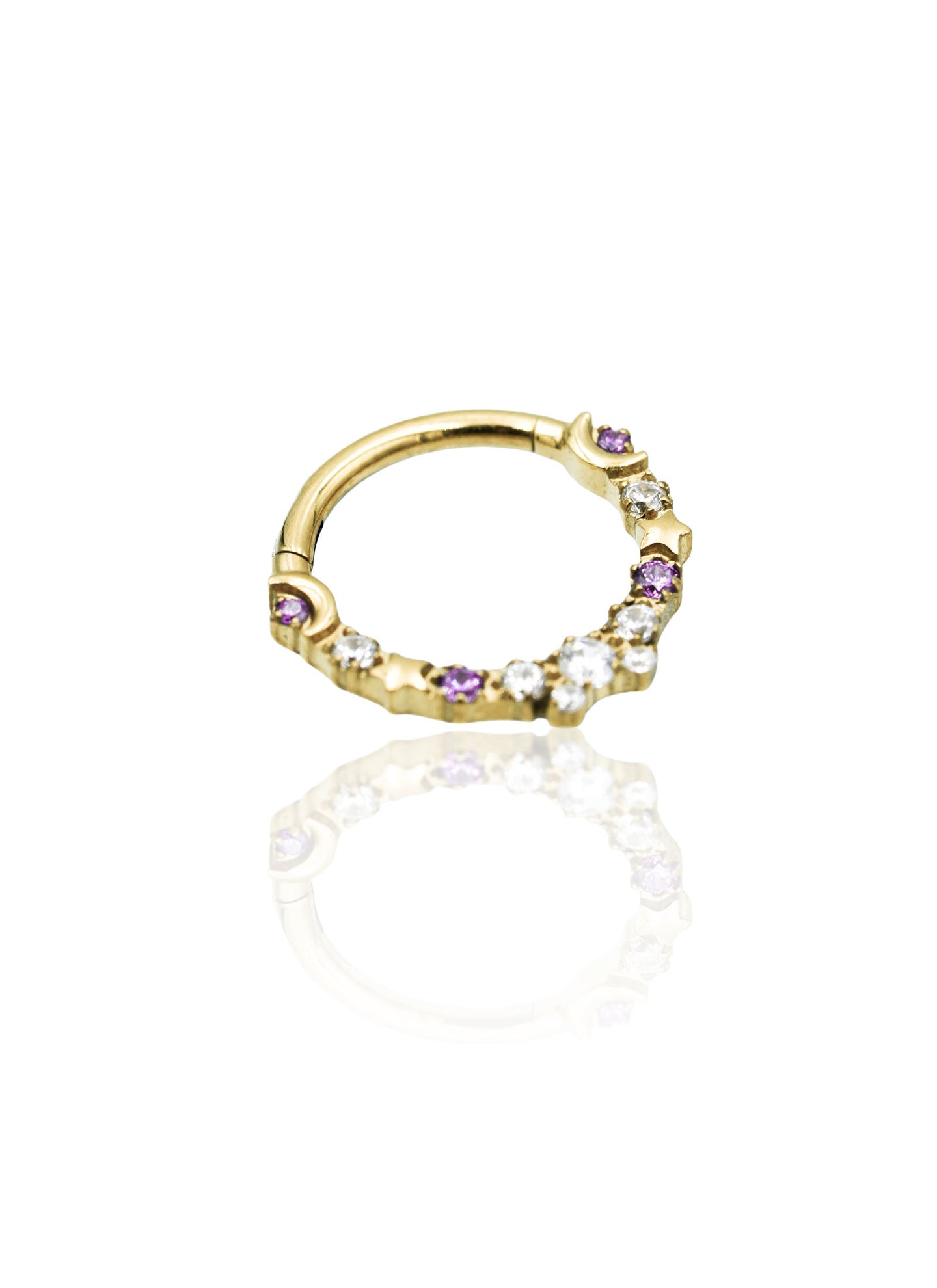 Kolczyk do ucha/nosa "Stars on the sky purple" - złoty tytanowy clicker z fioletowymi cyrkoniami