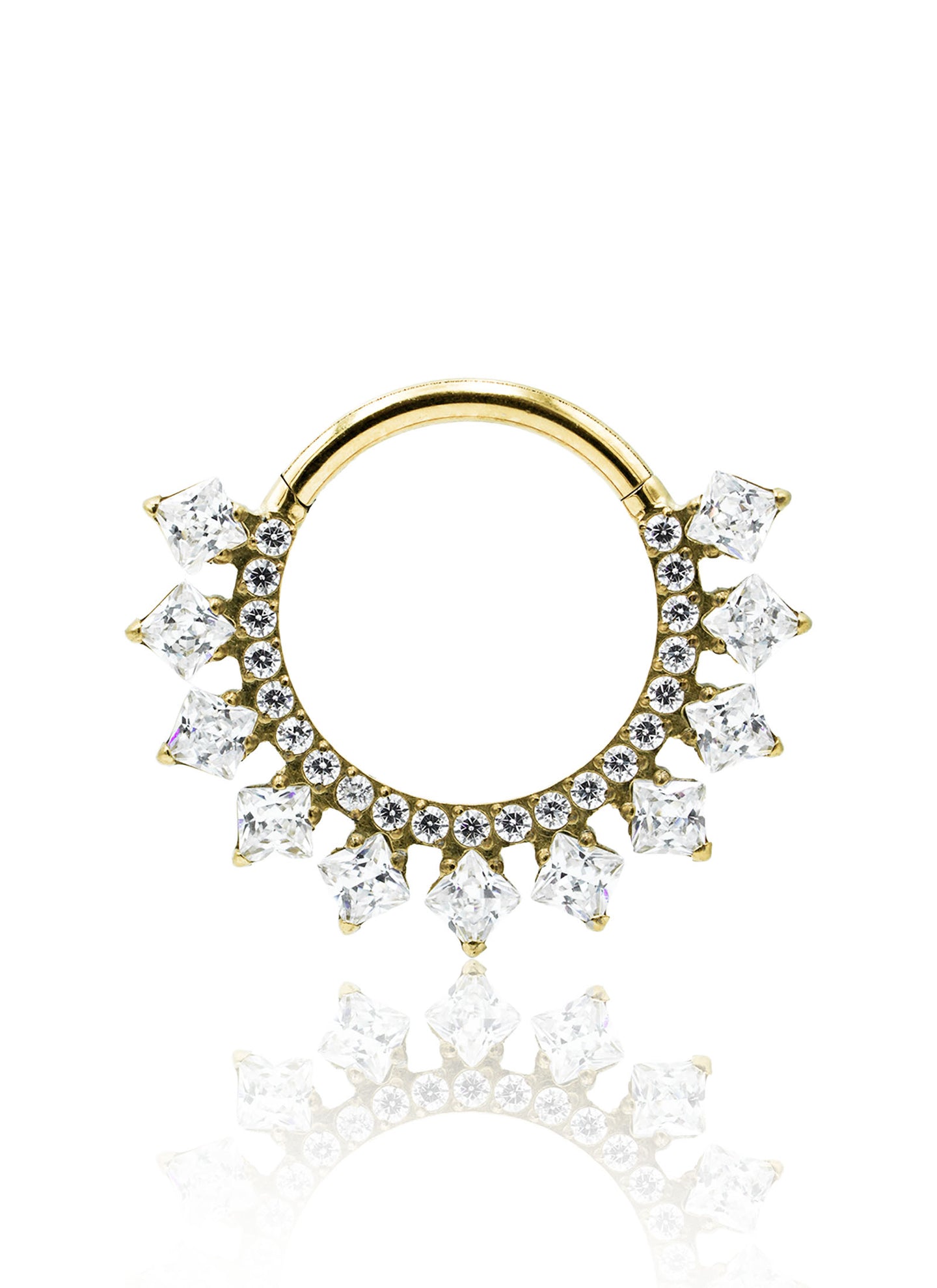 Kolczyk do ucha lub nosa "Crystal Crown" - złoty tytanowy clicker z cyrkoniami