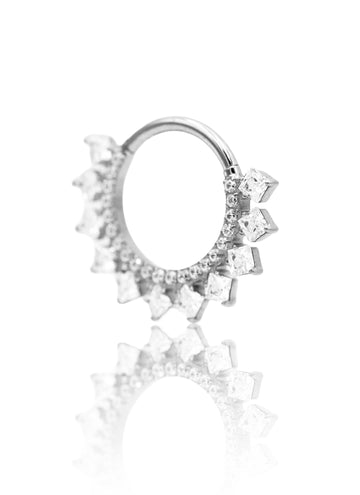 Kolczyk do ucha lub nosa "Crystal Crown" - tytanowy clicker z cyrkoniami