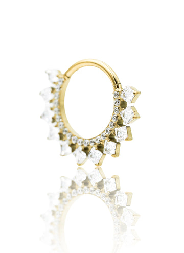 Kolczyk do ucha lub nosa "Crystal Crown" - złoty tytanowy clicker z cyrkoniami