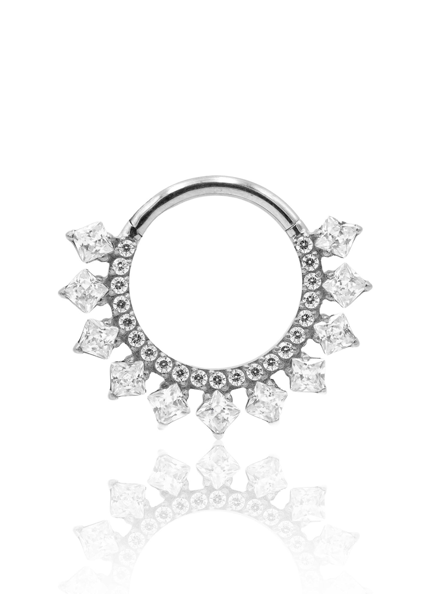 Kolczyk do ucha lub nosa "Crystal Crown" - tytanowy clicker z cyrkoniami