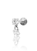 Kolczyk do ucha "Double Sparkle" - tytanowy labret z wiszącą cyrkonią