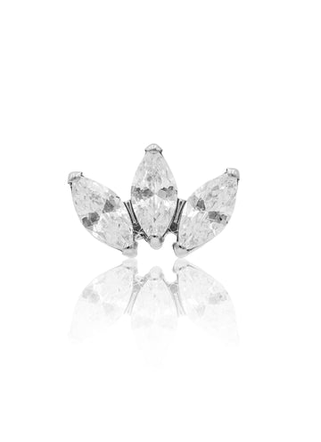 Kolczyk do ucha "3 stone clear" - tytanowy labret z potrójną cyrkonią w kszałcie łezki