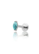 Kolczyk do ucha "1 long stone blue" - tytanowy labret w kształcie łezki z turkusem