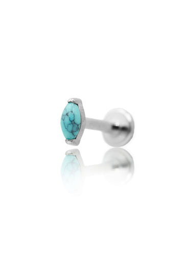 Kolczyk do ucha "1 long stone blue" - tytanowy labret w kształcie łezki z turkusem