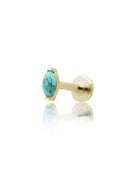 Kolczyk do ucha "1 long stone blue" - złoty tytanowy labret w kształcie łezki z turkusem