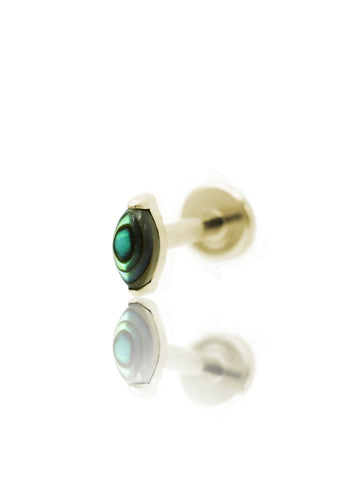 Kolczyk do ucha "1 long stone peacock" - złoty tytanowy labret w kształcie łezki z muszlą abalone