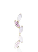 Kolczyk do ucha "3 leaf pink stone" – złoty tytanowy labret cyrkonią i różowym jadeitem