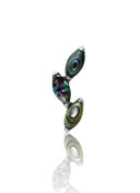 Kolczyk do ucha "3 leaf peacock stone" – tytanowy labret cyrkonią i muszlą abalone