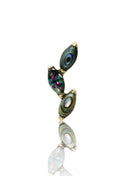 Kolczyk do ucha "3 leaf peacock stone" – złoty tytanowy labret cyrkonią i muszlą abalone