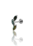 Kolczyk do ucha "3 leaf peacock stone" – tytanowy labret cyrkonią i muszlą abalone