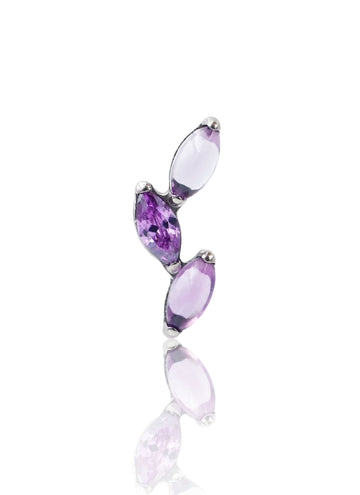 Kolczyk do ucha "3 leaf purple stone" – tytanowy labret cyrkonią i ametystem
