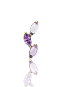 Kolczyk do ucha "3 leaf purple stone" – złoty tytanowy labret cyrkonią i ametystem