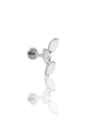 Kolczyk do ucha "3 leaf white stone" – tytanowy labret z cyrkonią i białym jadeitem
