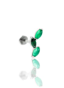 Kolczyk do ucha "3 leaf green stone" – tytanowy labret cyrkonią i zielonym onyksem