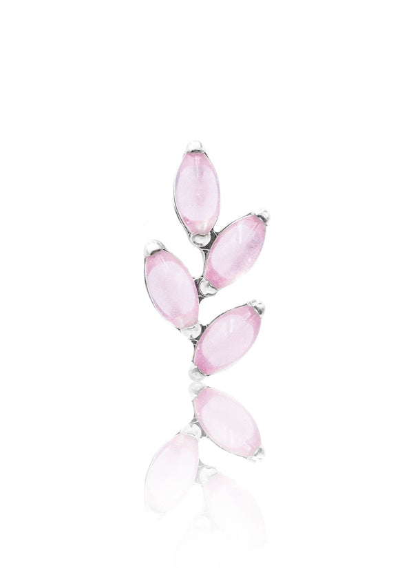 Kolczyk do ucha "4 leaf pink stone" – tytanowy labret z różowym jadeitem