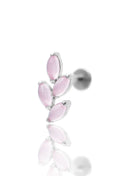 Kolczyk do ucha "4 leaf pink stone" – złoty tytanowy labret z różowym jadeitem