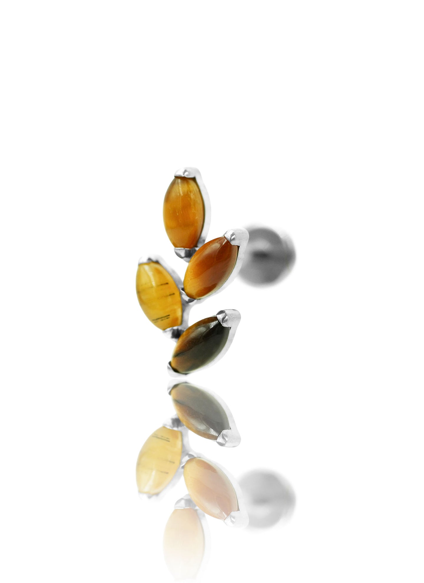 Kolczyk do ucha "4 leaf tiger eye stone" – tytanowy labret z tygrysim okiem