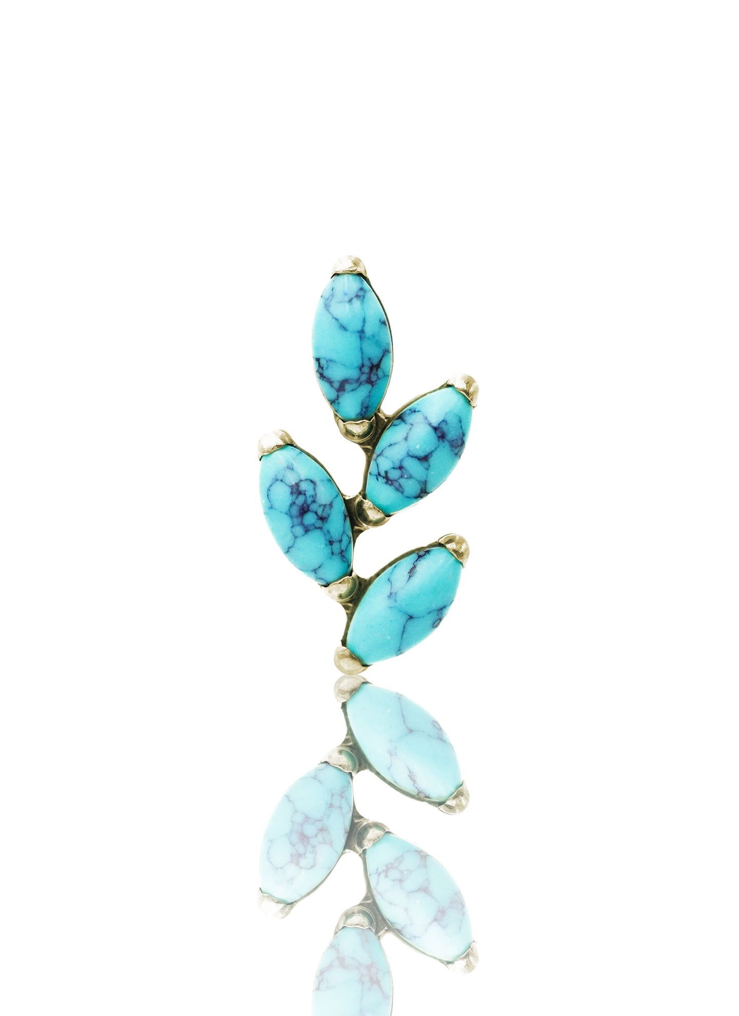 Kolczyk do ucha "4 leaf blue stone" – złoty tytanowy labret z turkusem