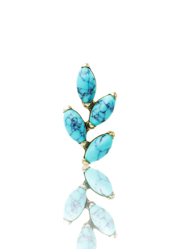 Kolczyk do ucha "4 leaf blue stone" – złoty tytanowy labret z turkusem