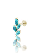 Kolczyk do ucha "4 leaf blue stone" – złoty tytanowy labret z turkusem