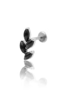 Kolczyk do ucha "4 leaf black stone" – tytanowy labret z czarnym onyksem