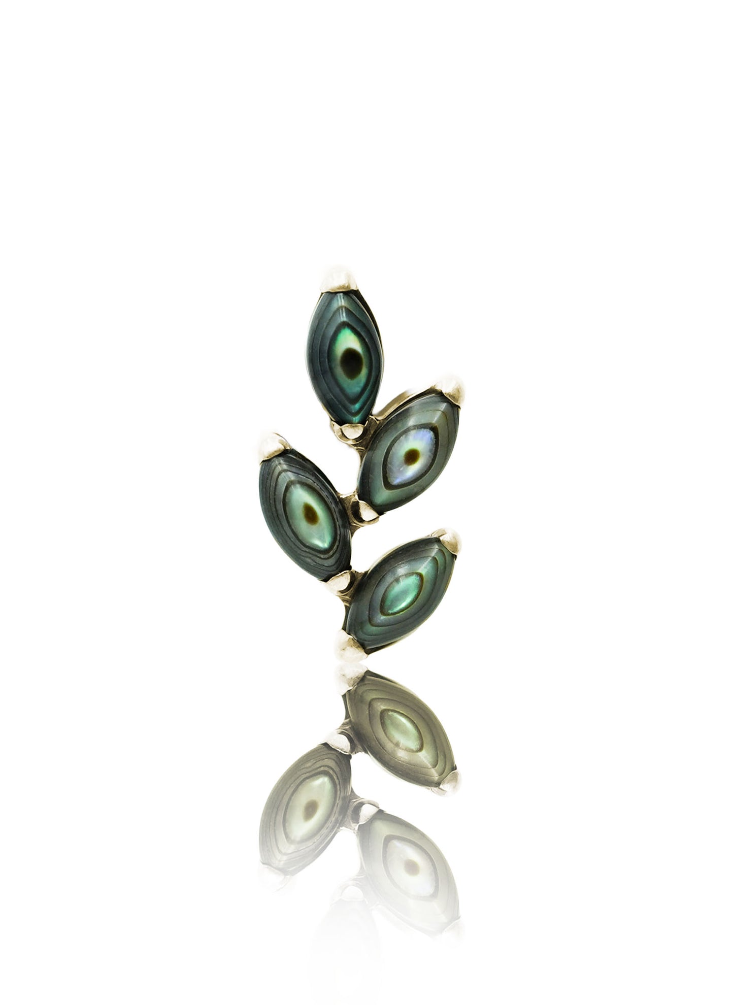 Kolczyk do ucha "4 leaf peacock stone" – złoty tytanowy labret z muszlą abalone