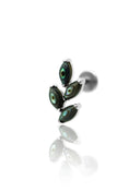 Kolczyk do ucha "4 leaf peacock stone" – tytanowy labret z muszlą abalone