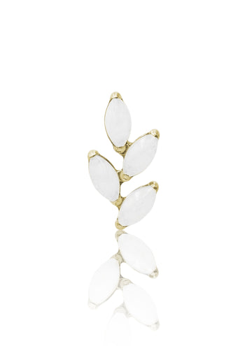 Kolczyk do ucha "4 leaf white stone" – złoty tytanowy labret z białym jadeitem