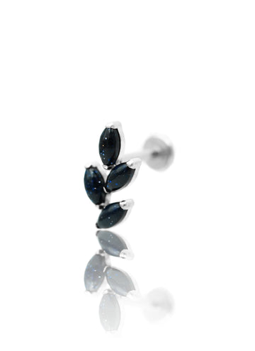 Kolczyk do ucha "4 leaf galaxy stone" – tytanowy labret z blue goldstone