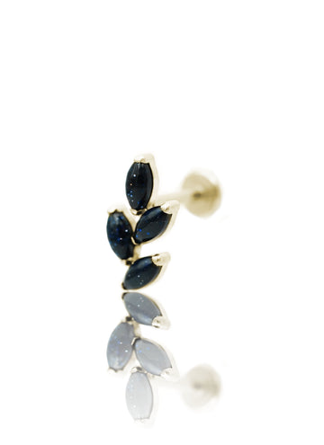 Kolczyk do ucha "4 leaf galaxy stone" – złoty tytanowy labret z blue goldstone