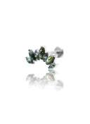 Kolczyk do ucha "Cluster stone peacock stone" - tytanowy labret z cyrkoniami i muszlą abalone