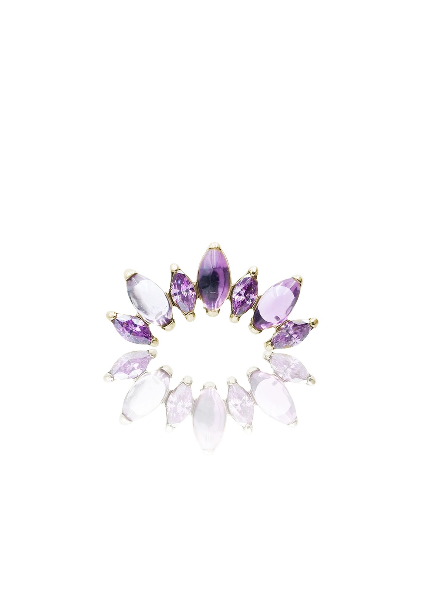 Kolczyk do ucha "Cluster purple stone" - złoty tytanowy labret z cyrkoniami i ametystem