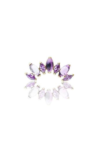 Kolczyk do ucha "Cluster purple stone" - złoty tytanowy labret z cyrkoniami i ametystem
