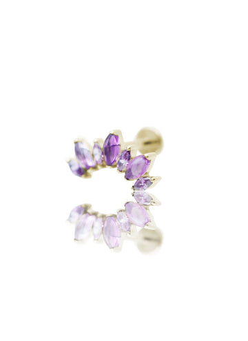 Kolczyk do ucha "Cluster purple stone" - złoty tytanowy labret z cyrkoniami i ametystem